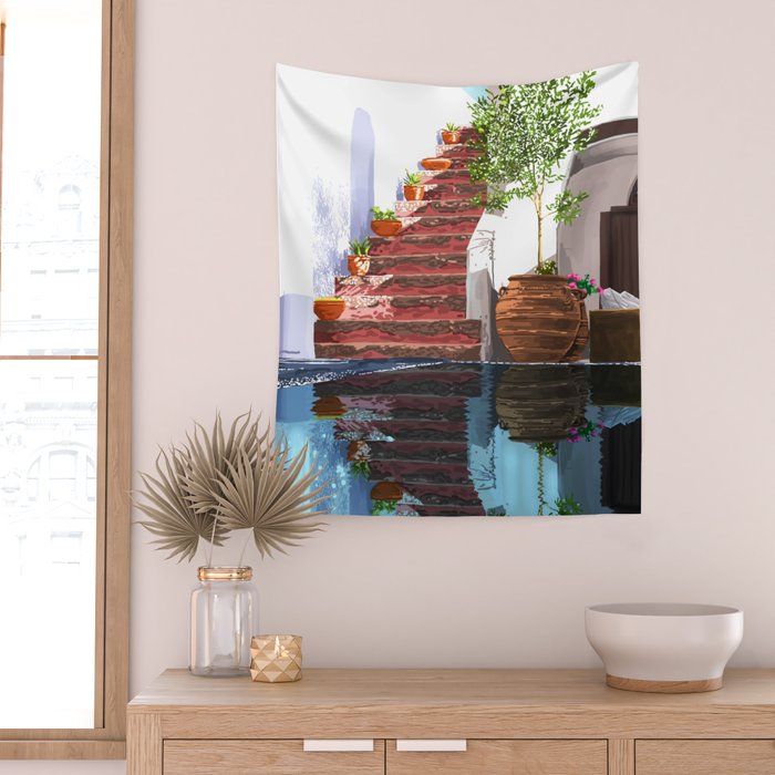 Serenity Weekend | Mindful Travel Greece Architecture | Rustic Earthy Swim Pool | Peace & Positivity Wall Tapestry Gallery Image 2