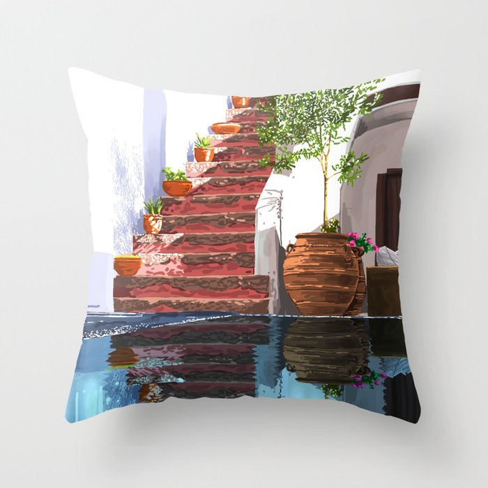 Serenity Weekend | Mindful Travel Greece Architecture | Rustic Earthy Swim Pool | Peace & Positivity Throw Pillow Gallery Image 6