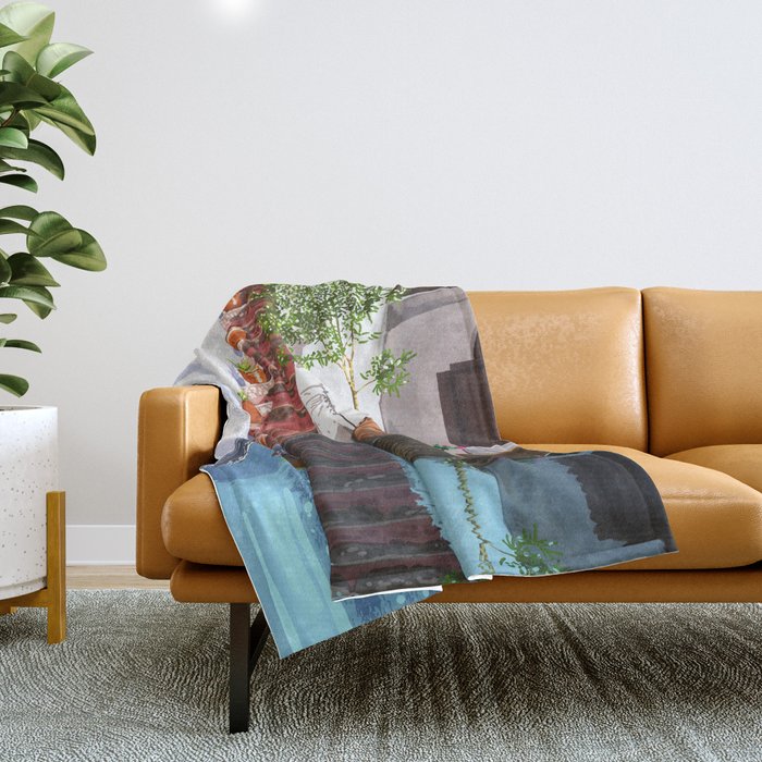 Serenity Weekend | Mindful Travel Greece Architecture | Rustic Earthy Swim Pool | Peace & Positivity Throw Blanket Gallery Image 1