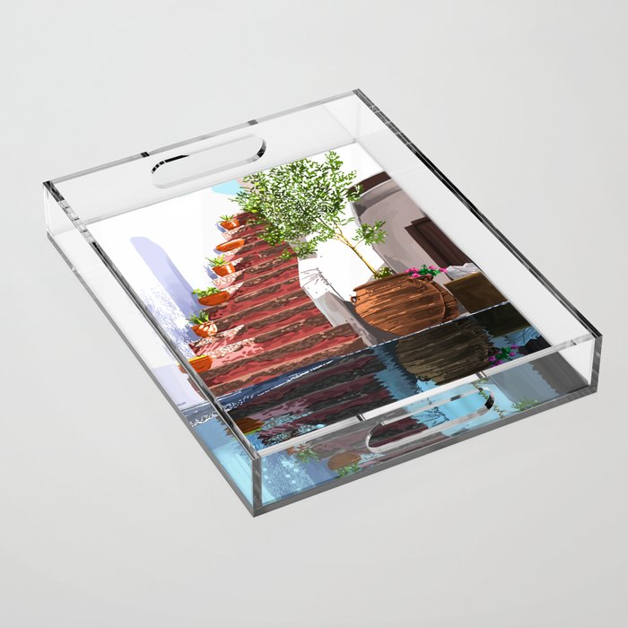 Serenity Weekend | Mindful Travel Greece Architecture | Rustic Earthy Swim Pool | Peace & Positivity Acrylic Tray Gallery Image 1