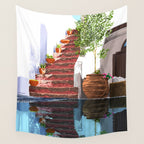 Serenity Weekend | Mindful Travel Greece Architecture | Rustic Earthy Swim Pool | Peace & Positivity Wall Tapestry Gallery Image 4