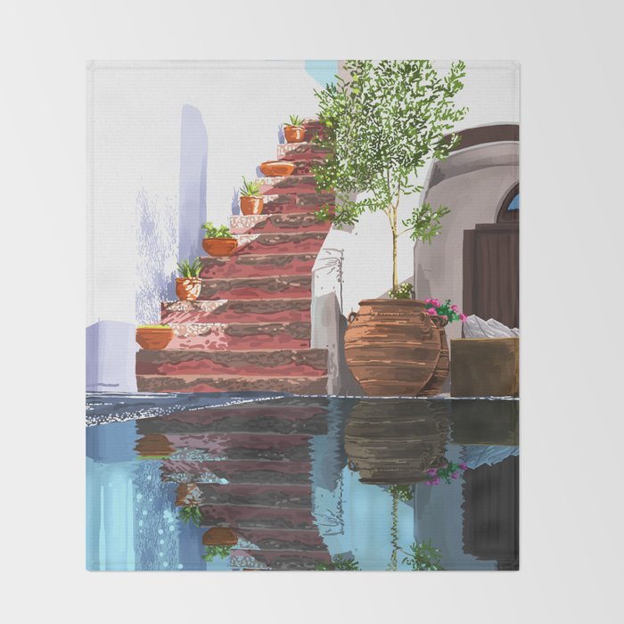 Serenity Weekend | Mindful Travel Greece Architecture | Rustic Earthy Swim Pool | Peace & Positivity Throw Blanket Gallery Image 2