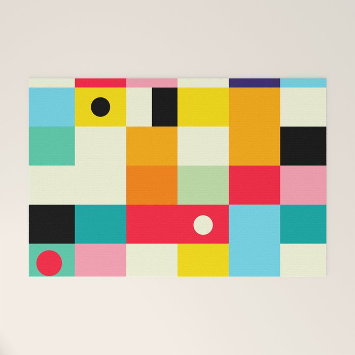 Geometric Bauhaus Pattern | Retro Arcade Video Game | Abstract Shapes Welcome Mat Gallery Image 1