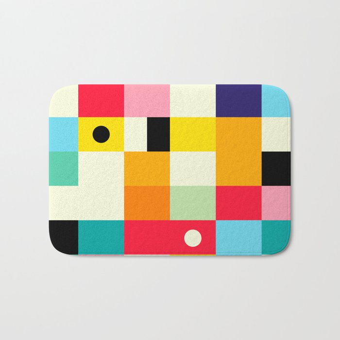 Geometric Bauhaus Pattern | Retro Arcade Video Game | Abstract Shapes Bath Mat Gallery Image 1