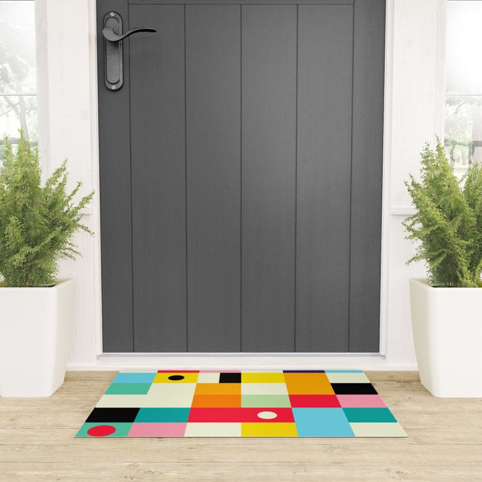 Geometric Bauhaus Pattern | Retro Arcade Video Game | Abstract Shapes Welcome Mat Gallery Image 3