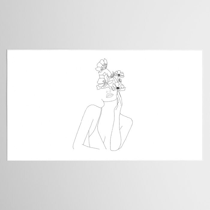Minimal Line Art Woman with Flowers Tablecloth Gallery Image 2