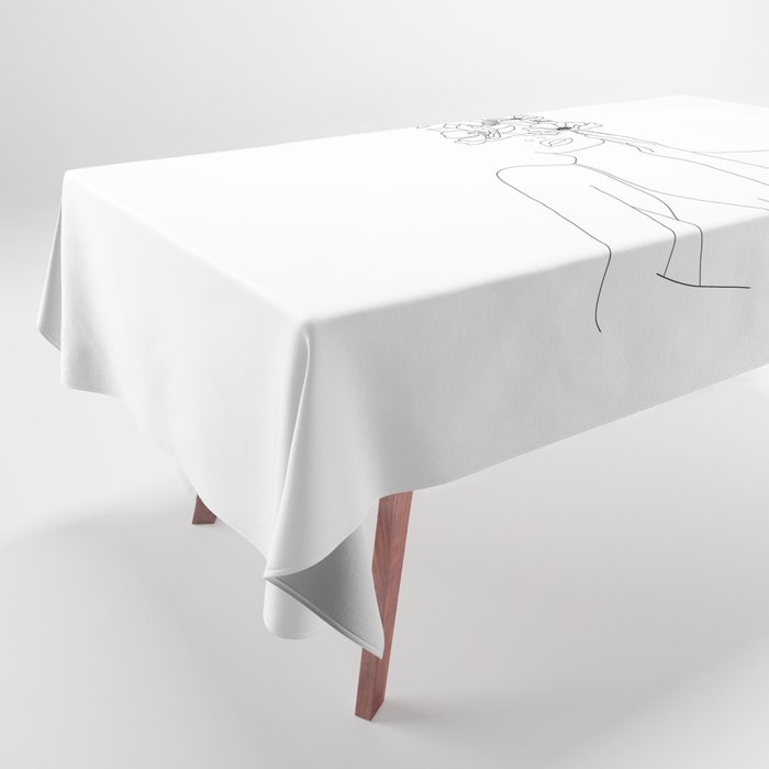 Minimal Line Art Woman with Flowers Tablecloth Gallery Image 1