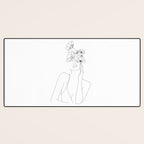 Minimal Line Art Woman with Flowers Desk Mat Gallery Image 3
