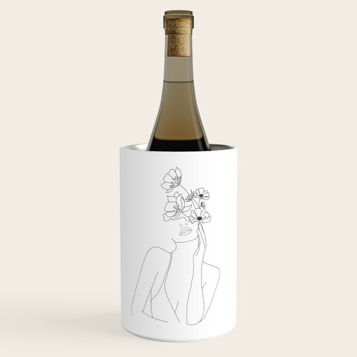 Minimal Line Art Woman with Flowers Wine Chiller Gallery Image 1