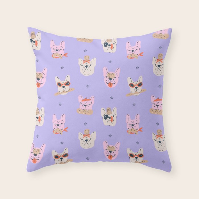 French Bulldogs with Pastries in Pink Throw Pillow Gallery Image 1