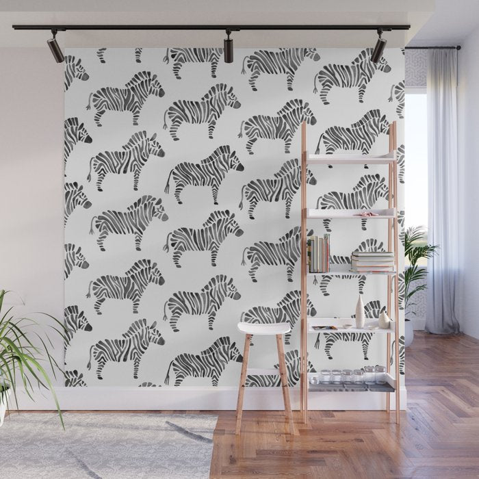 Zebras - Black & White Palette Wall Mural Gallery Image 1