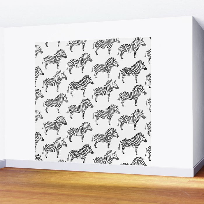 Zebras - Black & White Palette Wall Mural Gallery Image 2