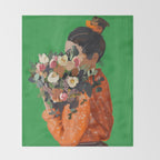 Woman with Flowers Painting Throw Blanket Gallery Image 2