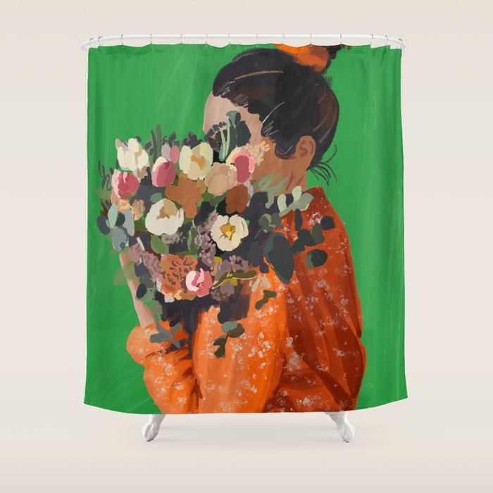 Woman with Flowers Painting Shower Curtain Gallery Image 1