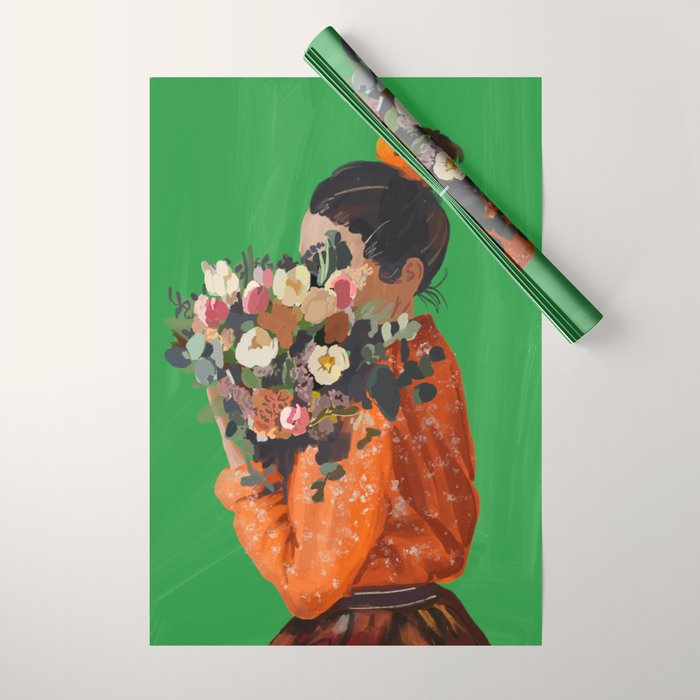 Woman with Flowers Painting Wrapping Paper Gallery Image 1