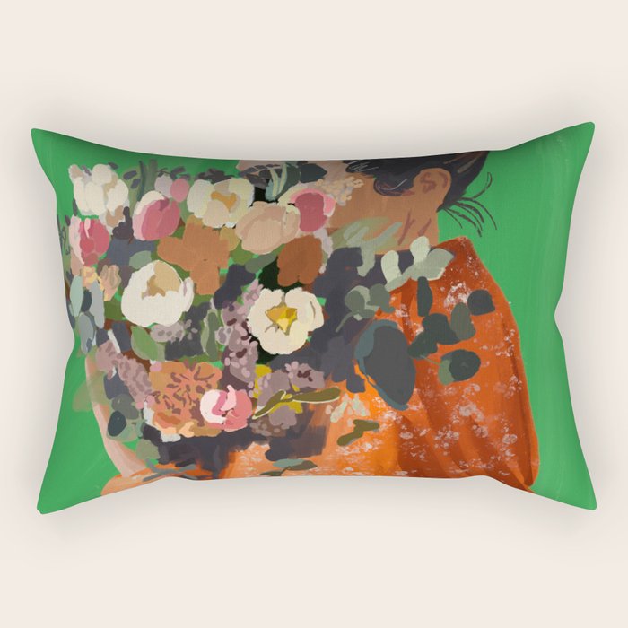 Woman with Flowers Painting Rectangular Pillow Gallery Image 2