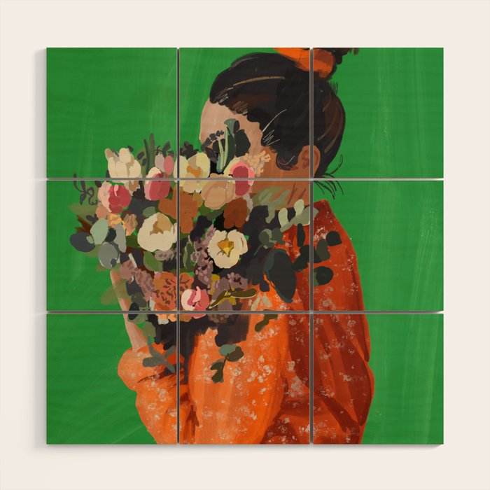 Woman with Flowers Painting Wood Wall Art Gallery Image 1