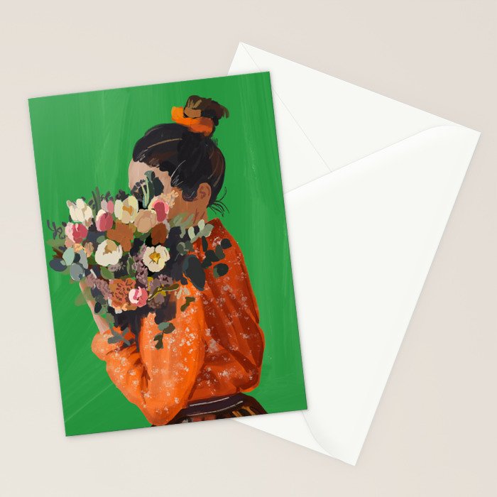 Woman with Flowers Painting Stationery Card Gallery Image 2