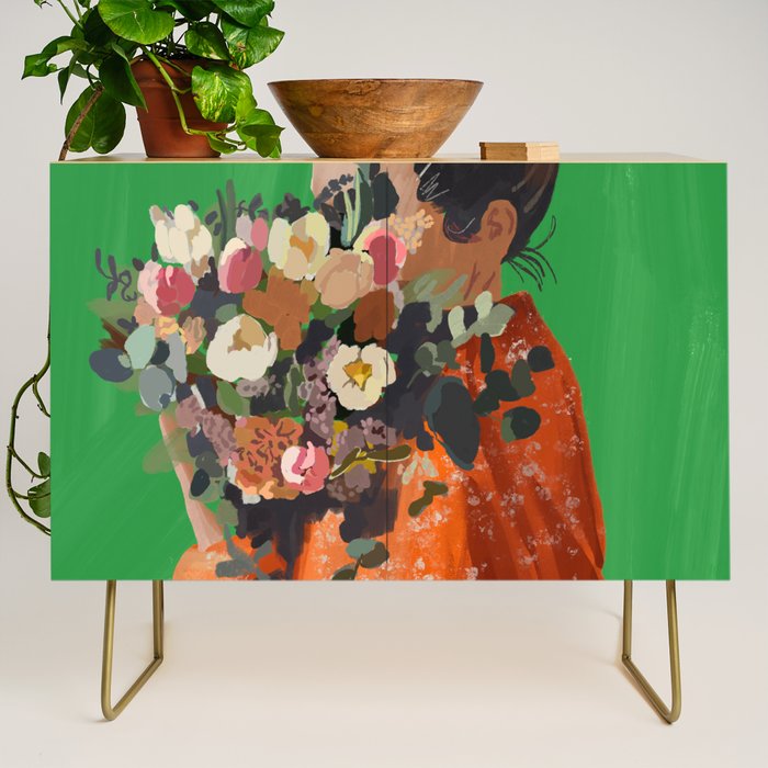 Woman with Flowers Painting Credenza Gallery Image 1