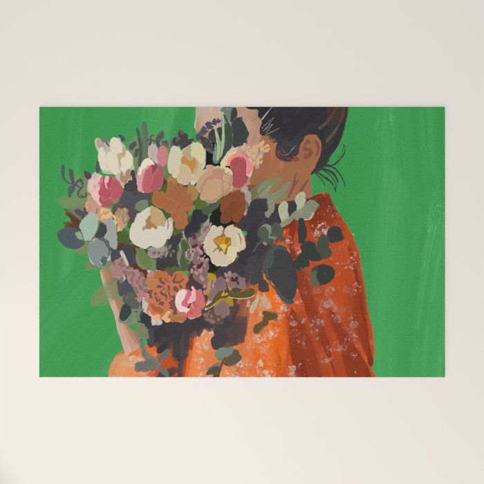 Woman with Flowers Painting Welcome Mat Gallery Image 1