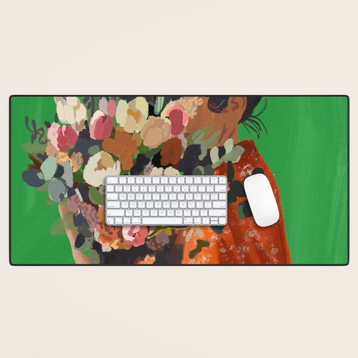 Woman with Flowers Painting Desk Mat Gallery Image 1