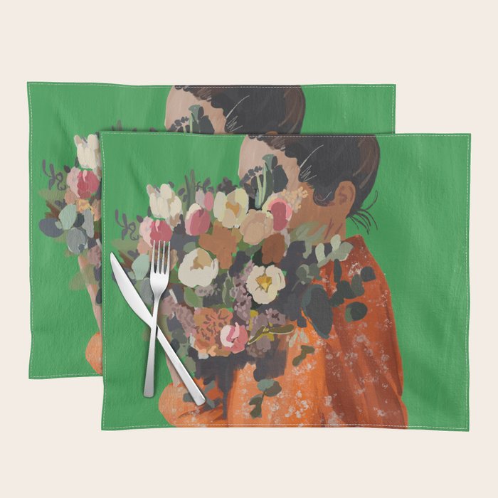 Woman with Flowers Painting Placemat Gallery Image 1