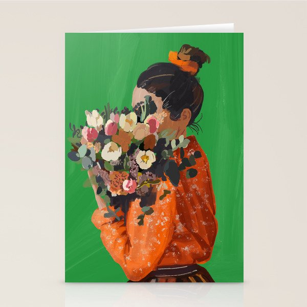 Woman with Flowers Painting Stationery Card Gallery Image 2