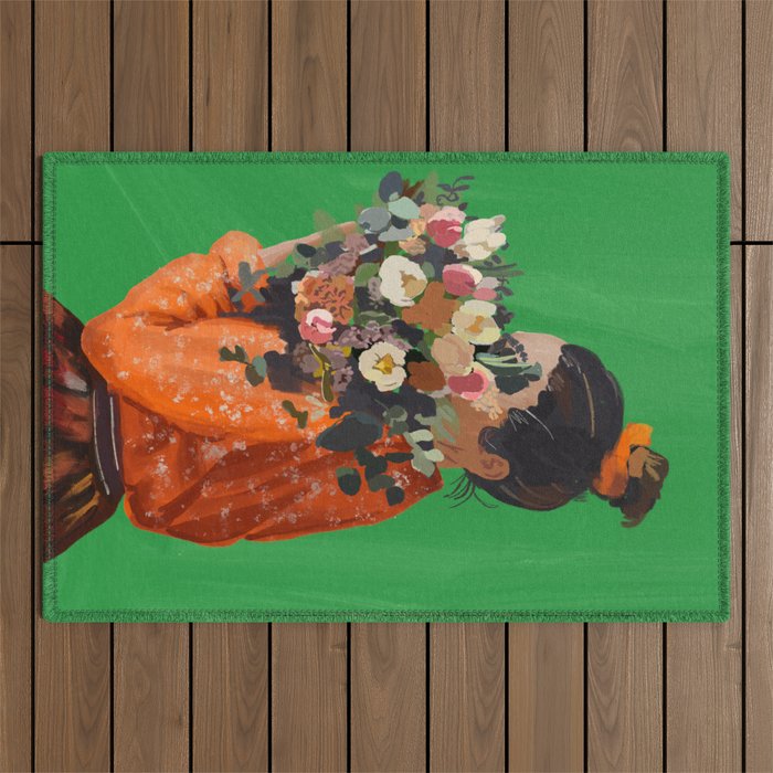 Woman with Flowers Painting Outdoor Rug Gallery Image 1