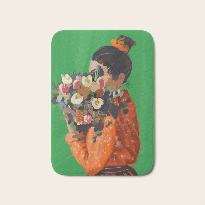 Woman with Flowers Painting Bath Mat Gallery Image 1