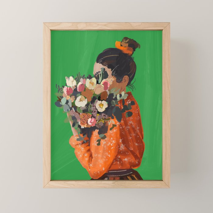 Woman with Flowers Painting Mini Art Print Gallery Image 1
