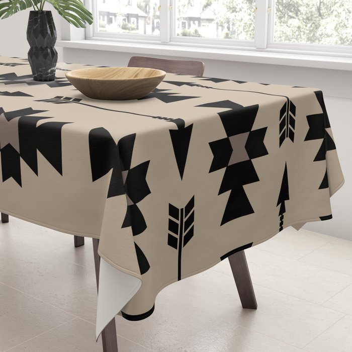 Southwestern Arrow Pattern 232 Black and Beige Tablecloth Gallery Image 3