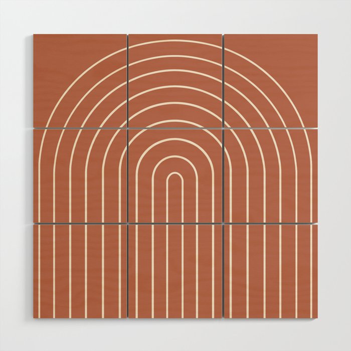 Minimal Arch LI Coral Red Modern Geometric Lines Wood Wall Art Gallery Image 1