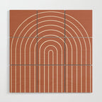 Minimal Arch LI Coral Red Modern Geometric Lines Wood Wall Art Gallery Image 1
