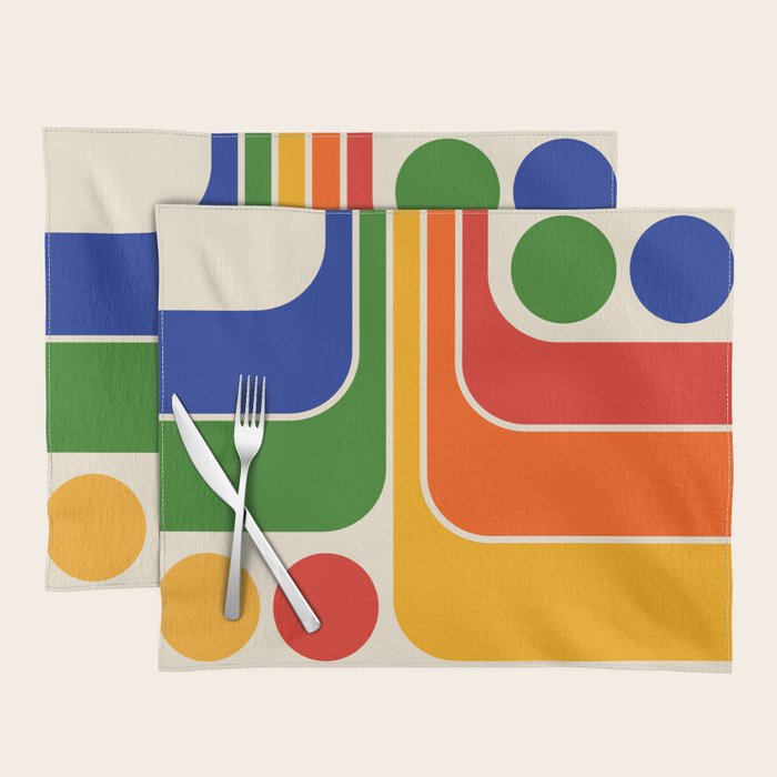 Retro 70s Stripe Colorful Rainbow 872 Primary Colors Placemat Gallery Image 1