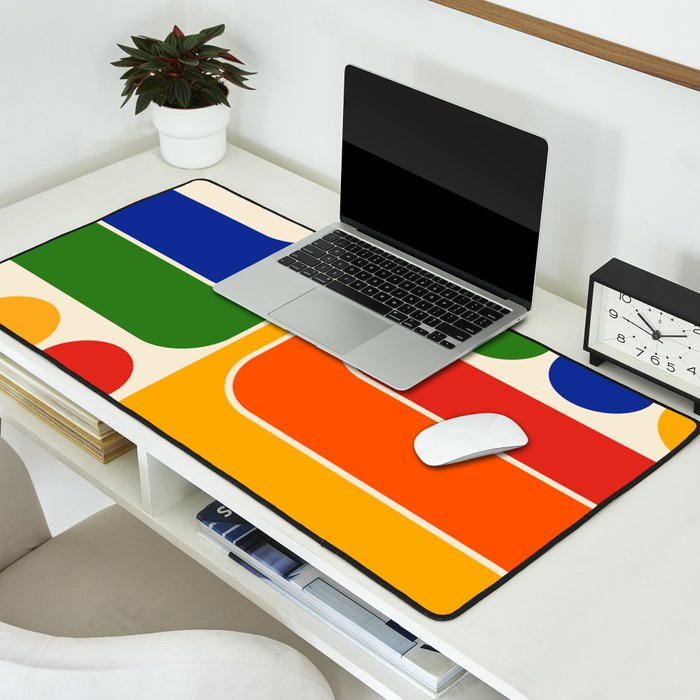 Retro 70s Stripe Colorful Rainbow 872 Primary Colors Desk Mat Gallery Image 2