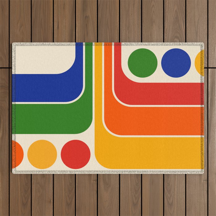 Retro 70s Stripe Colorful Rainbow 872 Primary Colors Outdoor Rug Gallery Image 1