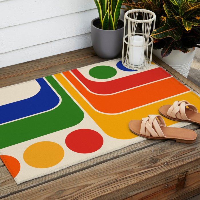 Retro 70s Stripe Colorful Rainbow 872 Primary Colors Outdoor Rug Gallery Image 2