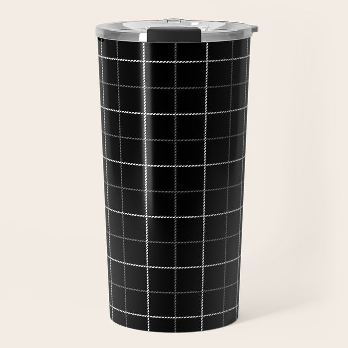 Tattersall Windowpane Check Plaid (black/white/gray) Travel Mug Gallery Image 1