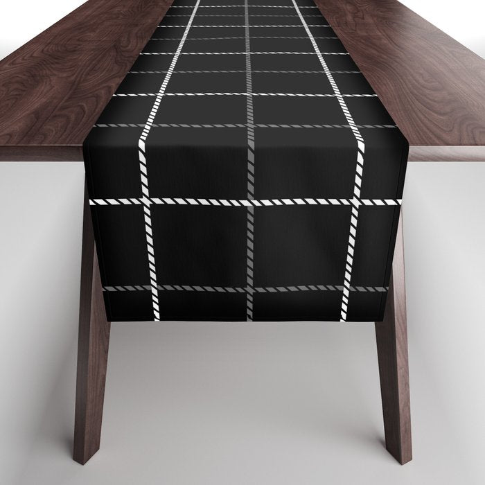 Tattersall Windowpane Check Plaid (black/white/gray) Table Runner Gallery Image 1