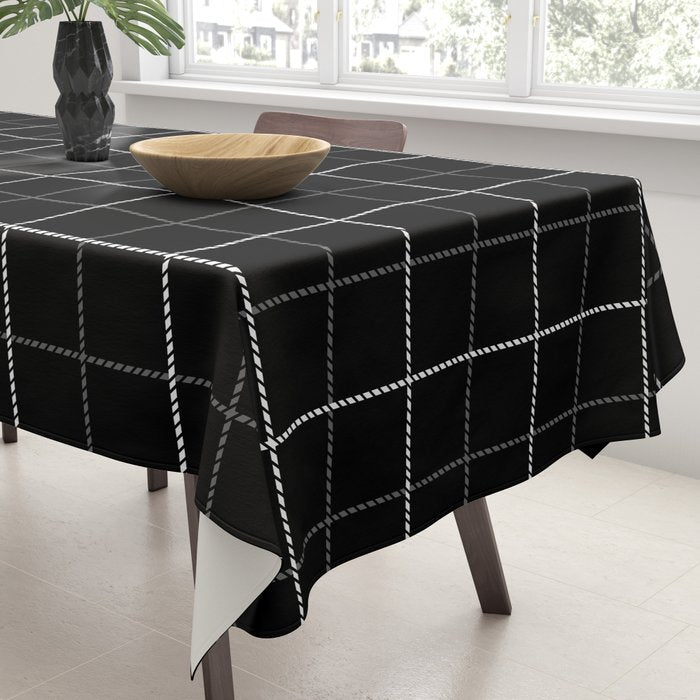 Tattersall Windowpane Check Plaid (black/white/gray) Tablecloth Gallery Image 3