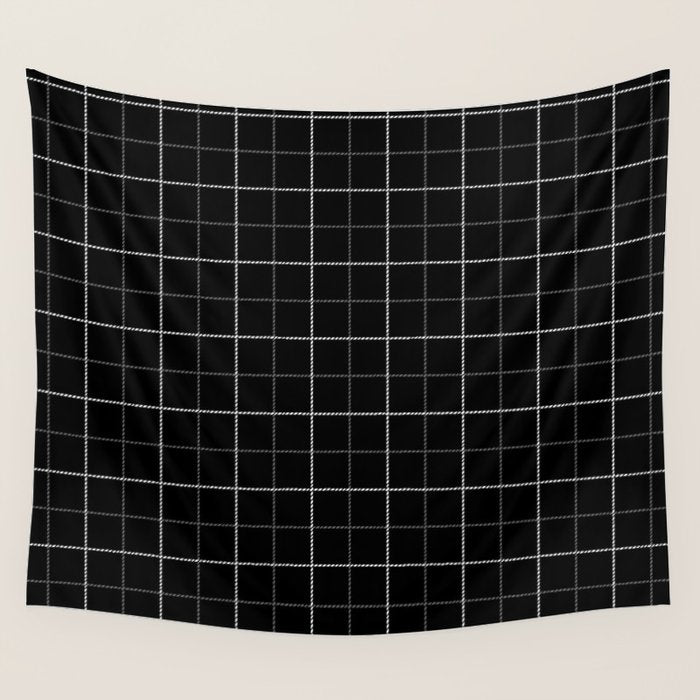 Tattersall Windowpane Check Plaid (black/white/gray) Wall Tapestry Gallery Image 1