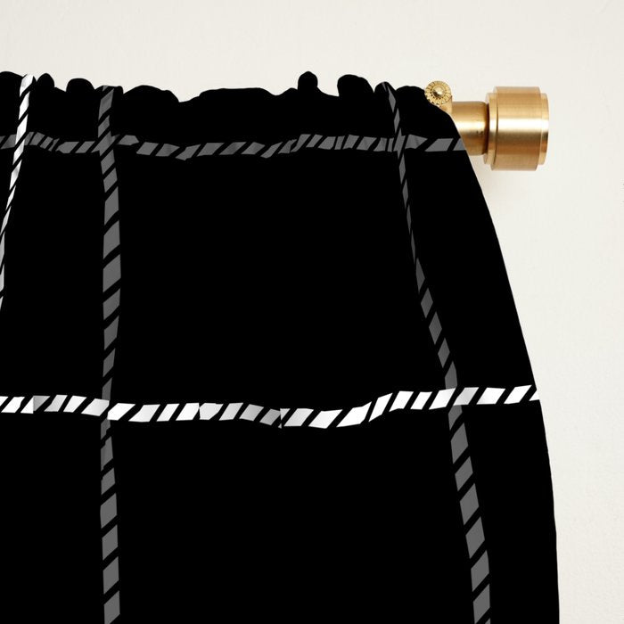 Tattersall Windowpane Check Plaid (black/white/gray) Window Curtain Gallery Image 2