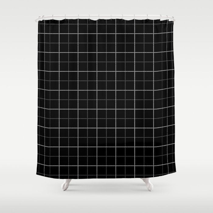 Tattersall Windowpane Check Plaid (black/white/gray) Shower Curtain Gallery Image 1