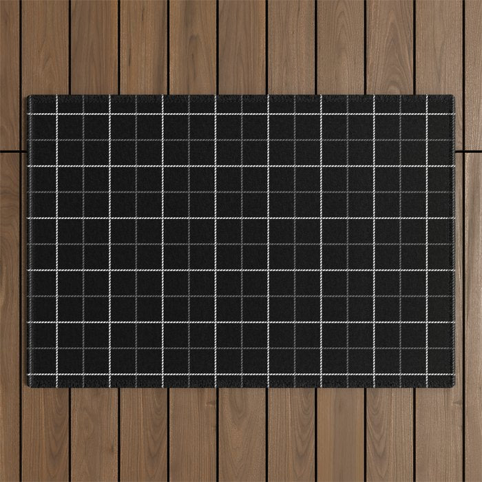 Tattersall Windowpane Check Plaid (black/white/gray) Outdoor Rug Gallery Image 1