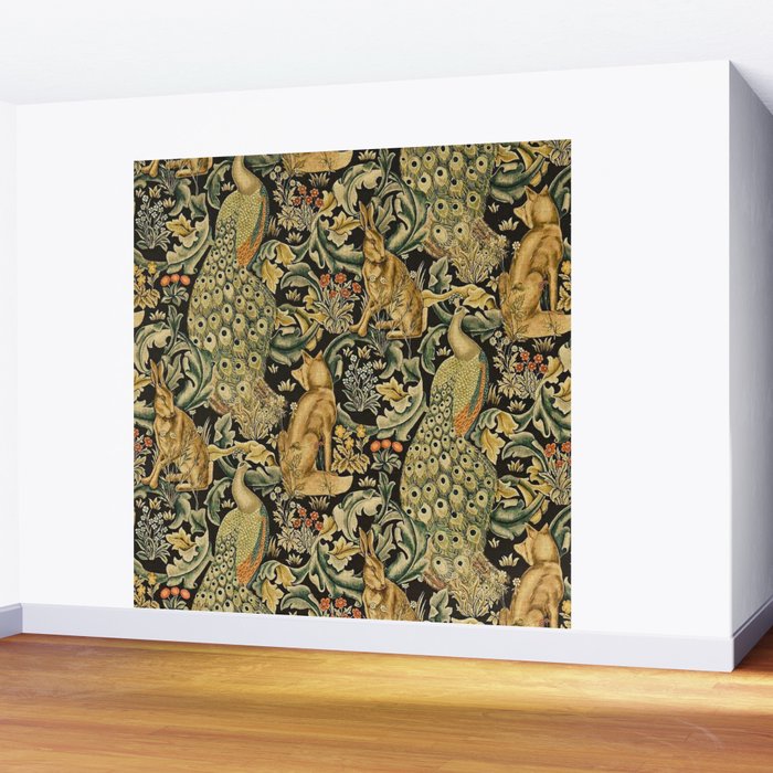 William Morris Teal Forest,peacock,birds Wall Mural Gallery Image 2