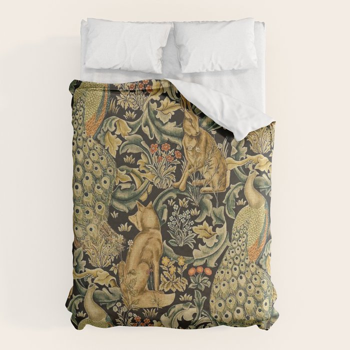 William Morris Teal Forest,peacock,birds Duvet Cover Gallery Image 1