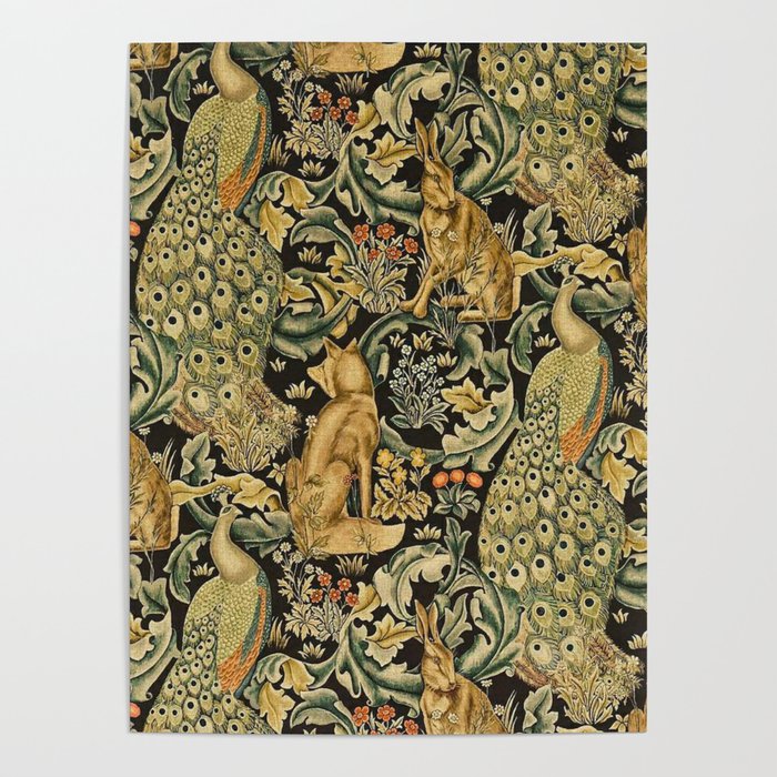 William Morris Teal Forest,peacock,birds Poster Gallery Image 1