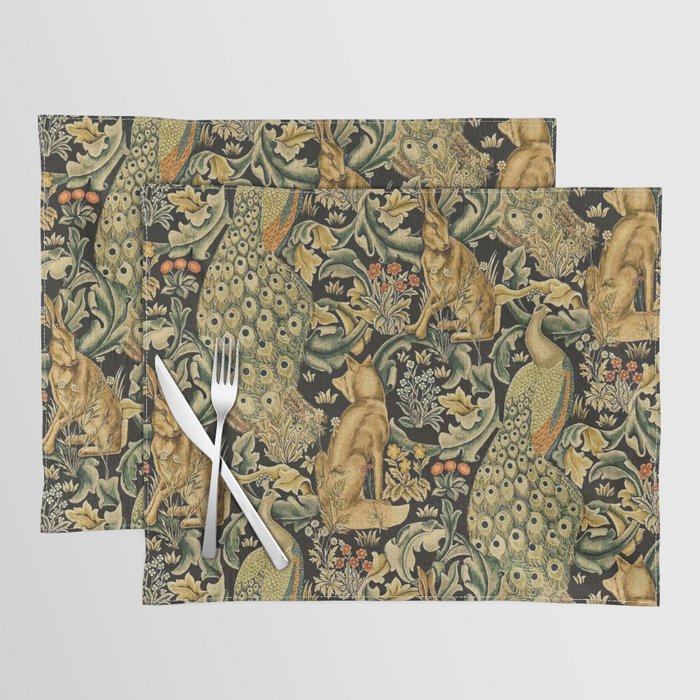 William Morris Teal Forest,peacock,birds Placemat Gallery Image 1