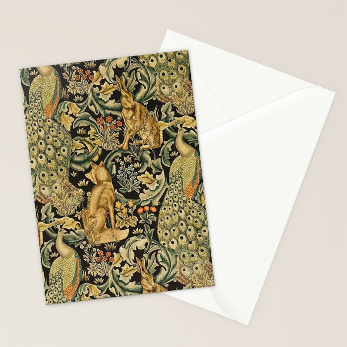 William Morris Teal Forest,peacock,birds Stationery Card Gallery Image 2