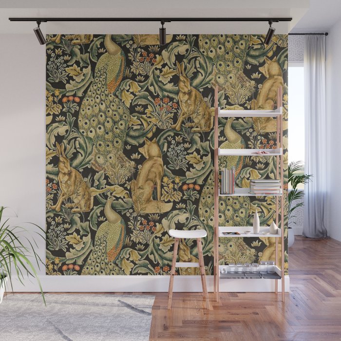 William Morris Teal Forest,peacock,birds Wall Mural Gallery Image 1